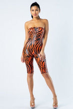 Load image into Gallery viewer, Orange Zebra Print Tube Romper
