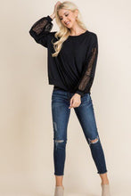 Load image into Gallery viewer, Solid Jersey Top with Animal Print Sleeves
