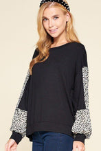 Load image into Gallery viewer, Solid Jersey Top with Animal Print Sleeves
