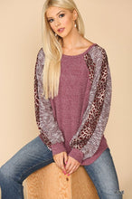 Load image into Gallery viewer, Textured Knit and Animal Print Mix Dolman Sleeve Top
