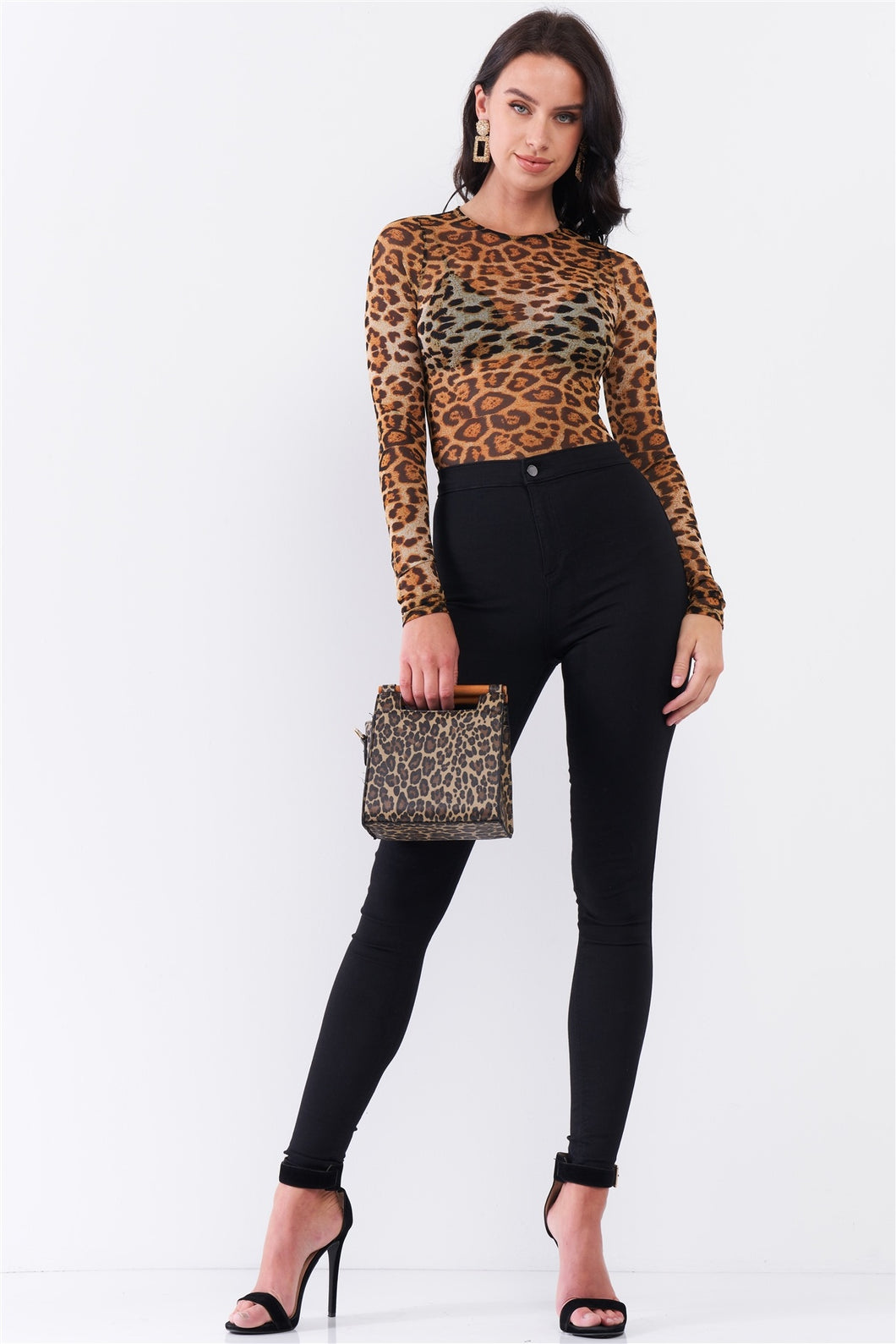 Brown Leopard Print Sheer Mesh Bodysuit