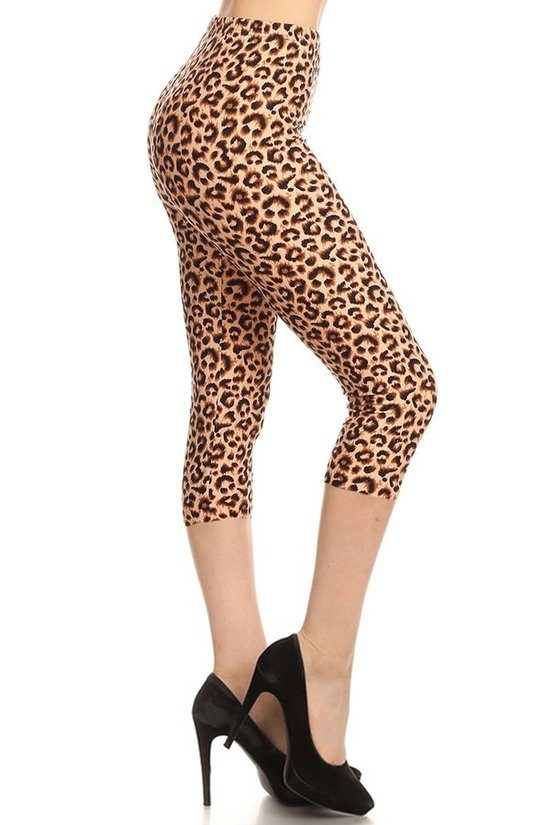 High Waist Leopard Print Capri Leggings