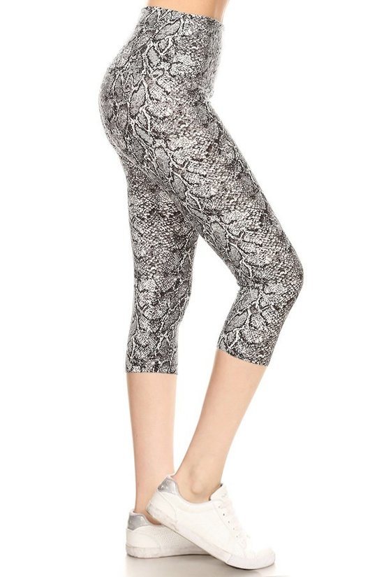 Brown Snakeskin Print Capri Leggings