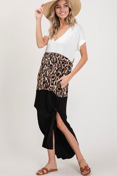 Leopard Block Maxi Dress