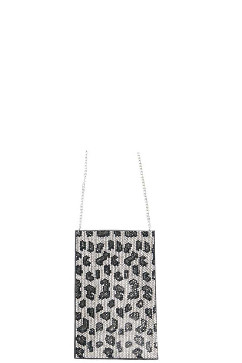Grey Glam Leopard Rhinestone Mini Cross Body Bag