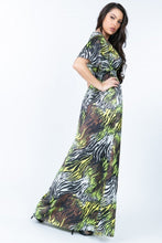 Load image into Gallery viewer, Deep V Neck Slit Zebra Print Long Dress

