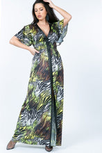 Load image into Gallery viewer, Deep V Neck Slit Zebra Print Long Dress
